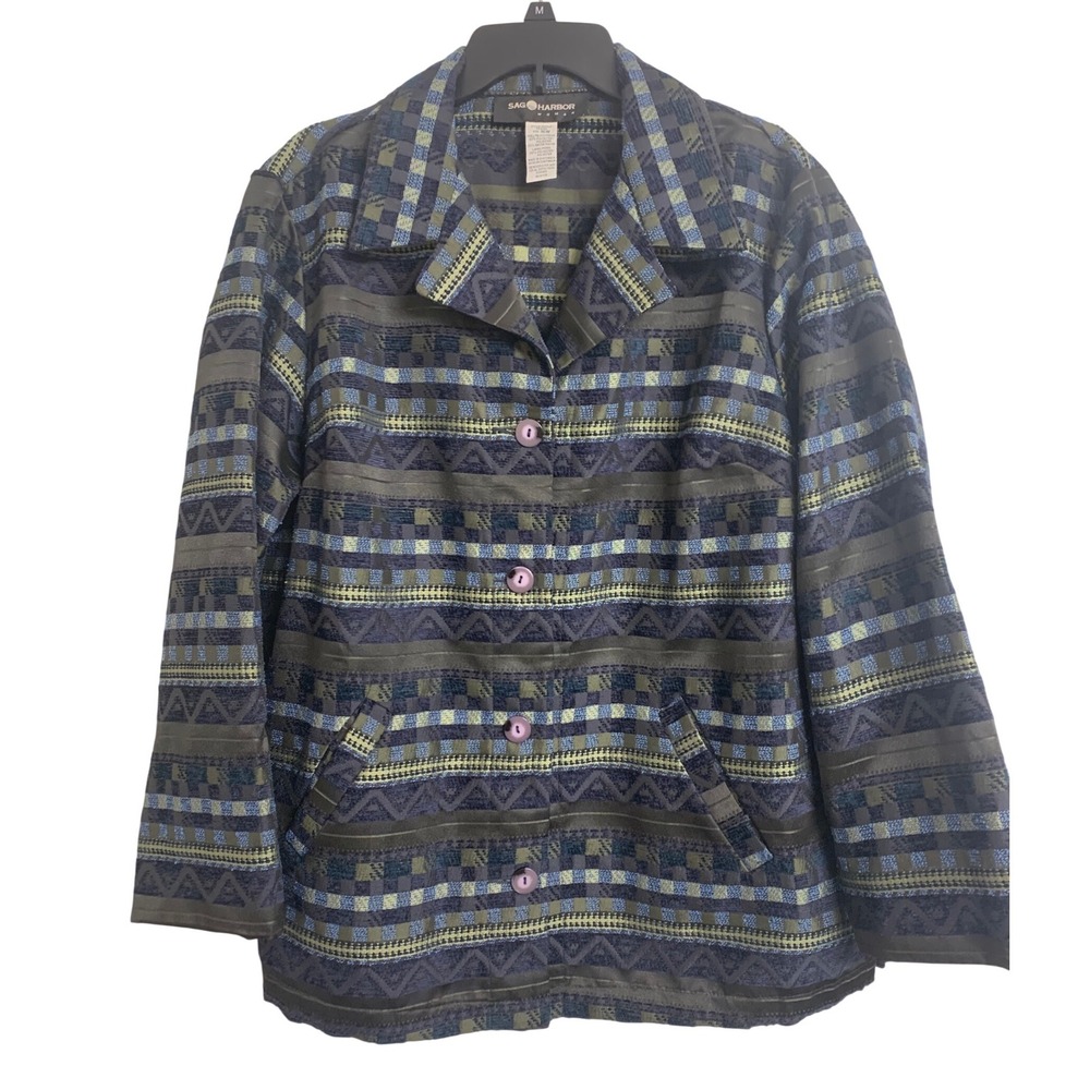 Sag Harbor Tapestry Embroidered Jacket Blue Green Grandmacore Plus 16W